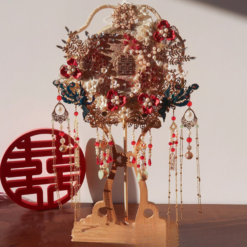 团扇扇重工双面结婚高级中式出嫁新娘喜扇材料包手工却秀禾|undefined