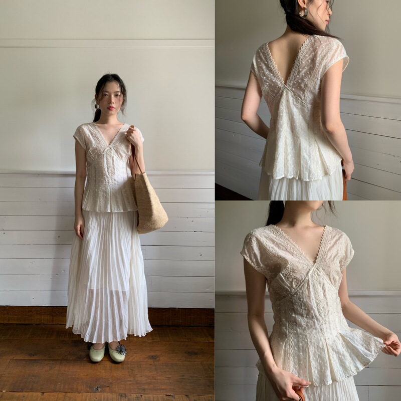 Interpretation of Beauty Newopen 25 Summer French Cool Fairy Jacquard Heavy Texture Cut Out Lace Shirt S5508