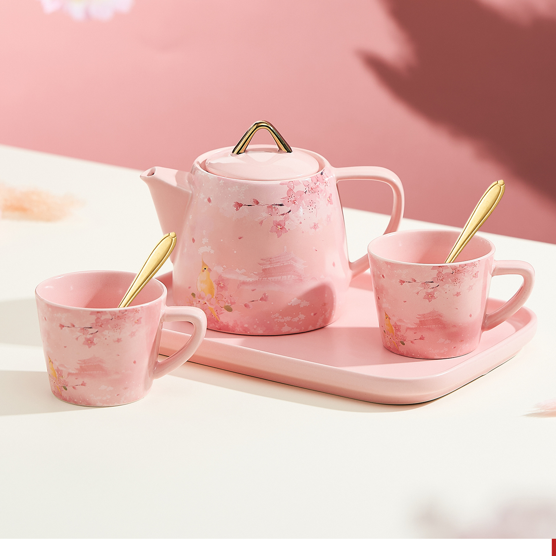 Instagram pastel cherry blossom tea pot, Starbucks style, as you wish tea pot, Valentine's Day romantic tea set, gift for home use
