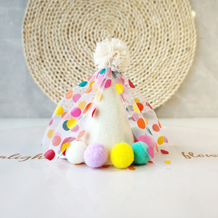 Cross-border new ins color ball polka dot yarn pet hat birthday hat cat decoration dog holiday hat bib