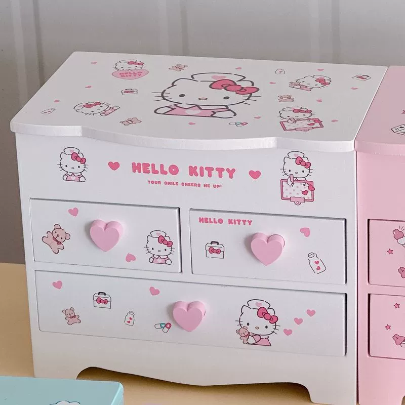 Hello Kitty деревянная система хранения, коробка для хранения, серьги, ожерелье, золотистый аксессуар, милая шкатулка для косметики