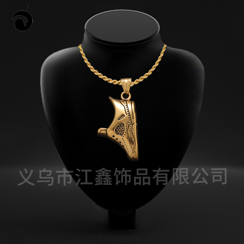 Street Personality Punk Necklace Retro Fashion Sports Retro Fitness Sports Sneakers Pendant Stainless Steel Decoration