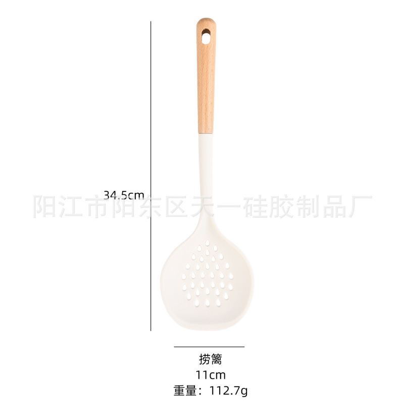 Suministros de cocina Mango de madera de silicona sartén antiadherente europea Espátula de silicona Juego de 10 piezas Juego de utensilios de cocina azul resistente a altas temperaturas