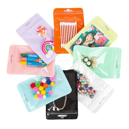 Colorful macaron ziplock bag, thickened transparent yin and yang sealed plastic seal bag, jewelry goo card storage packaging bag