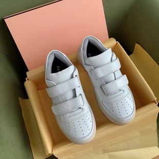2024 New European and American Heel Smiling Face White Shoes Velcro Trendy Easiest for Match Wear-Resistant Sneakers Women's Flat Bottom Plaid