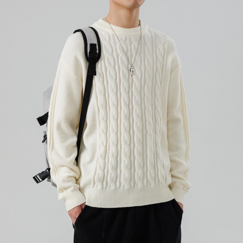 Personalización de suéter de cuello redondo de torsión primavera y otoño 2024 nuevo estilo simple casual versátil joven chaqueta de lana