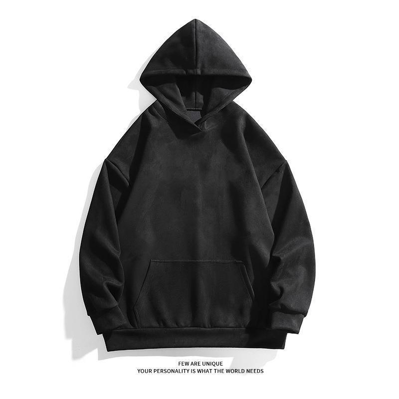 Maglione casual da uomo in pelle scamosciata con cappuccio a maniche lunghe e tinta unita_voghion.com