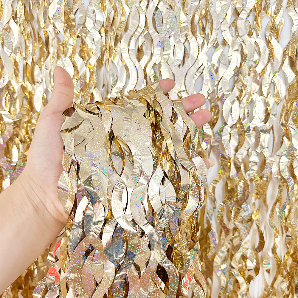 Nuevo cortina láser transfronteriza cortina de seda de lluvia ondulado decoración de fondo de fiesta de cumpleaños diseño de escena de fotos