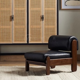 Designer Creative Solid Wood Full Set Sofa Chair Minimalist Retro Leather Art Backrest Chair Homestay Hotel Leisure Middle Ancient Chair