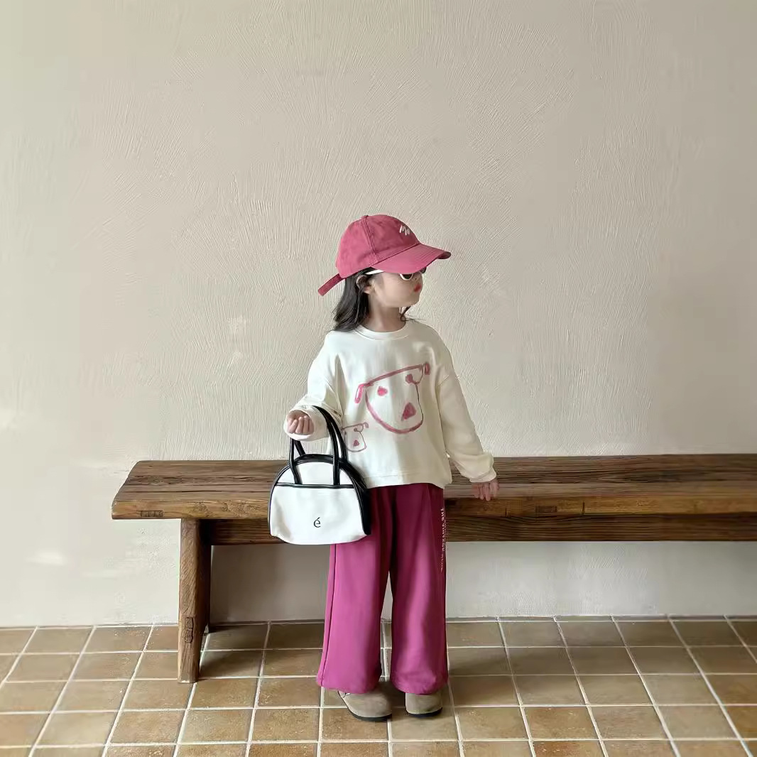 Clearance Sale - No Returns or Exchanges - Korean Style Girls' Hoodie, Casual Top, Letter Knit Sweatpants, for Toddlers