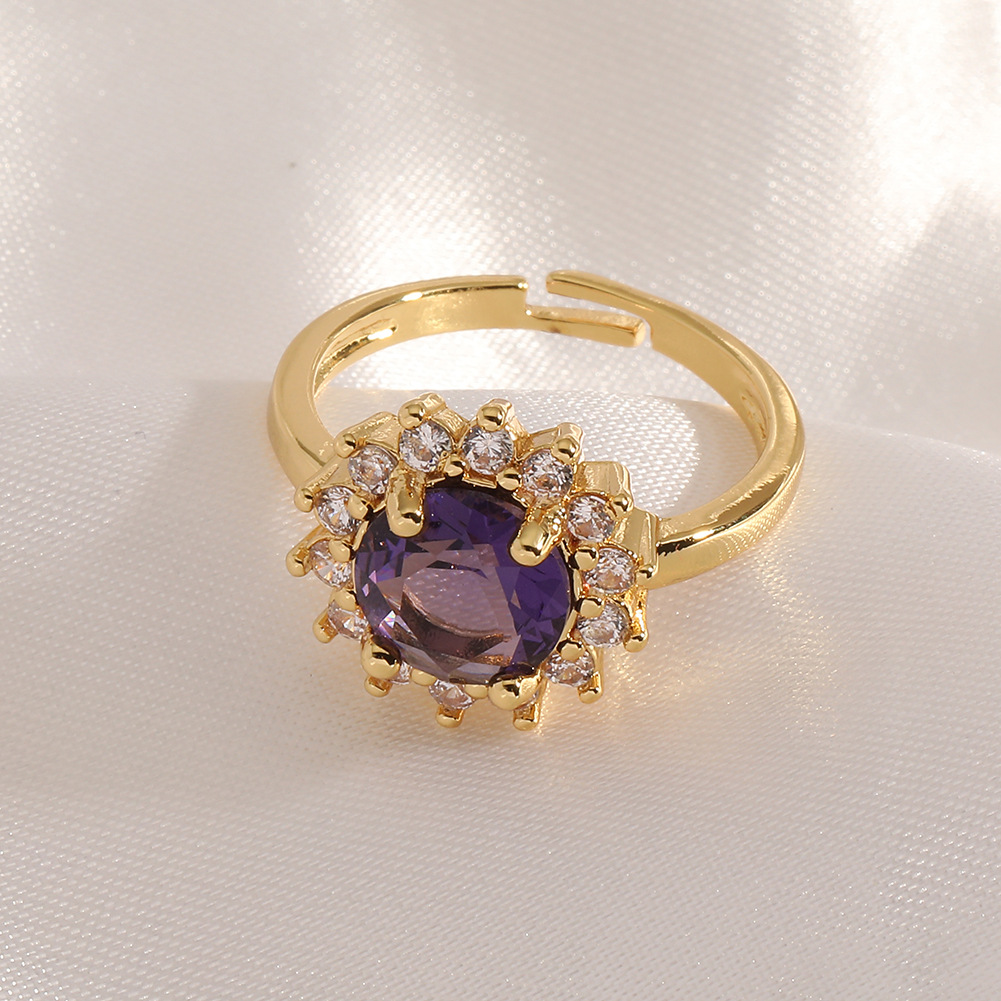 Fashion Flower Copper Rings Inlay Zircon Copper Rings