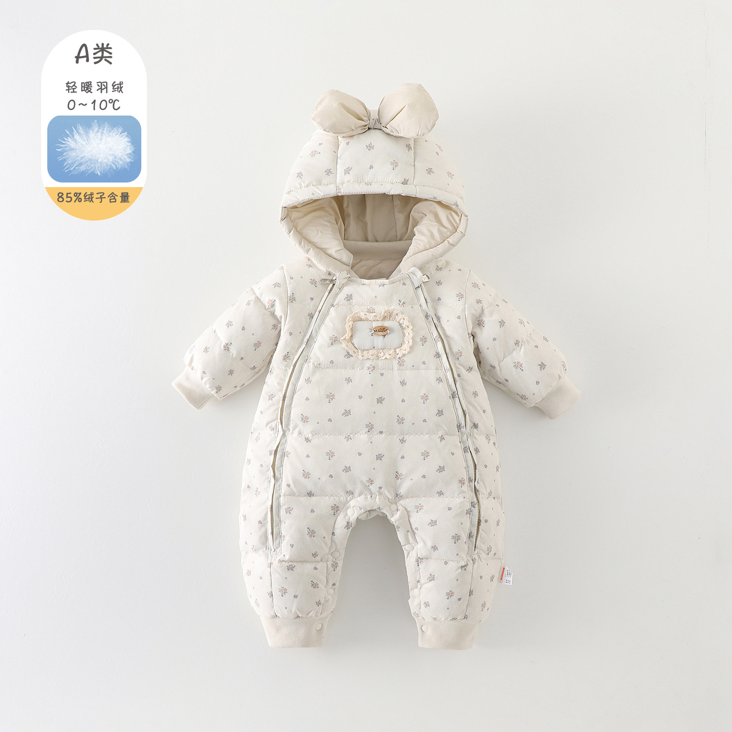Winter Kidsren's down Jacket, Baby Girl's White Duck down Jumpsuit, Infant and Toddler Thickeneded and Warm, Can Be Worn When Going Out and Crawling