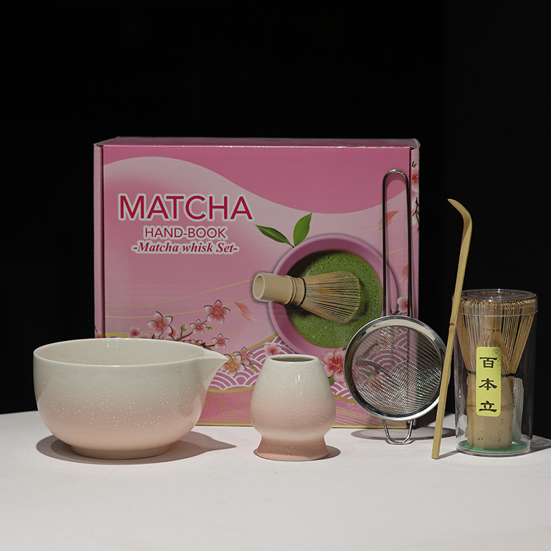 跨境专供亚马逊ins风日式渐变喷点釉陶瓷点茶抹茶碗茶筅茶艺套装|undefined