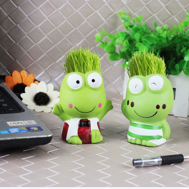 Оригинальный DIY длинная трава голова Кукла завод ремесло подарок микро горшок керамическая пара лягушка логотип