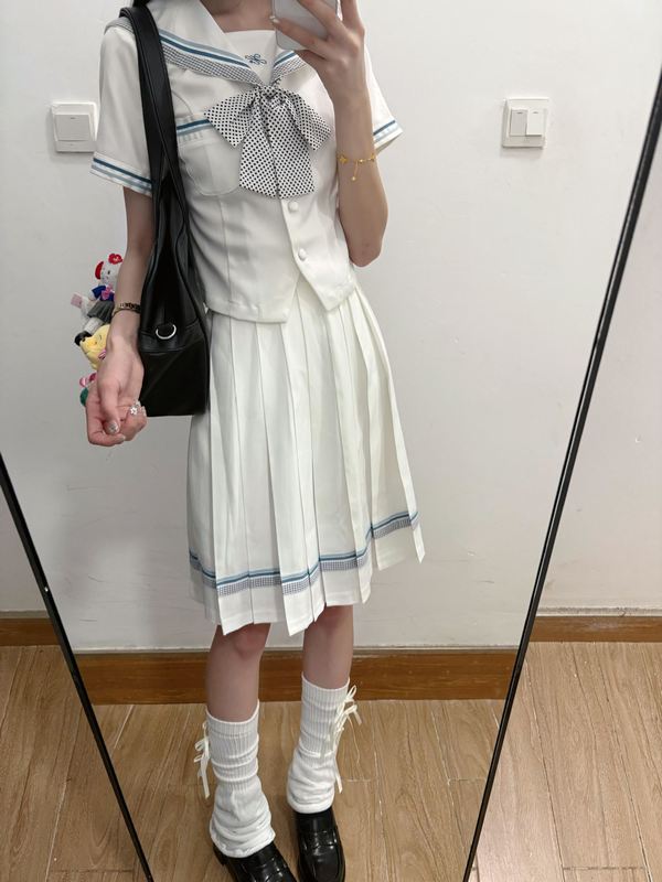 日系学院风新款巨好看白色水手服短袖女装jk制服百褶裙套装服装|undefined