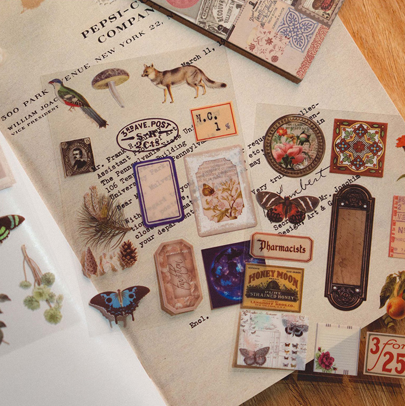 Libro de pegatinas retro (20 hojas PET), material de universo y poesía, para decoración de diarios