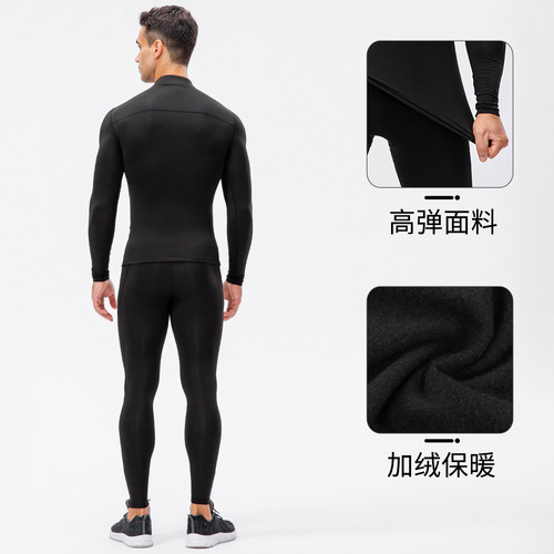 Men's autumn and winter fleece fitness suit zipper sweatshirt long-sleeved tight training pants two-piece set 11517+11326