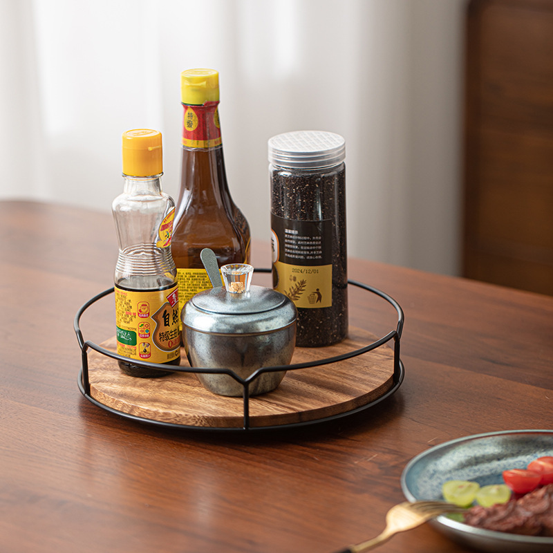 調味料棚クルミデスクトップ無垢材回転棚大型木製キッチン棚卸売|undefined
