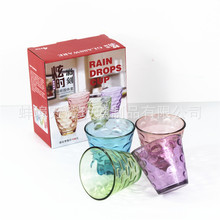 炫彩水晶杯玻璃水杯套装雨点杯六件套两件套彩虹单杯广告店批发