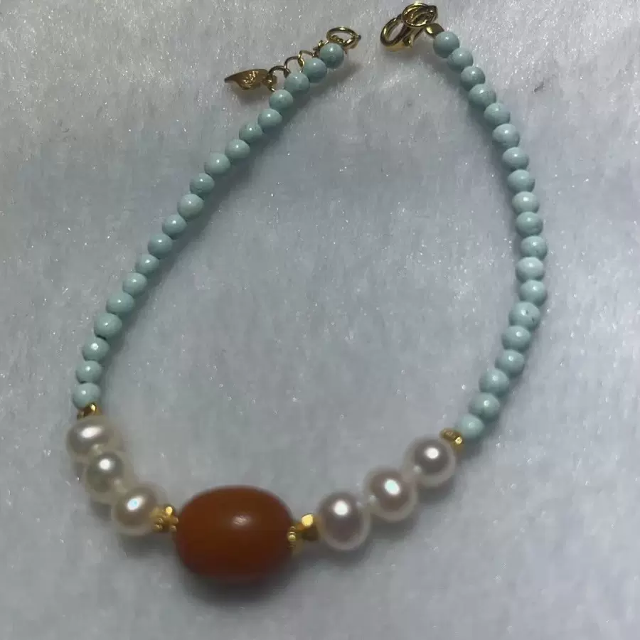 天然蜜蜡枣珠锁骨链项链满蜜老花蜡包浆浓厚送高瓷绿松石链