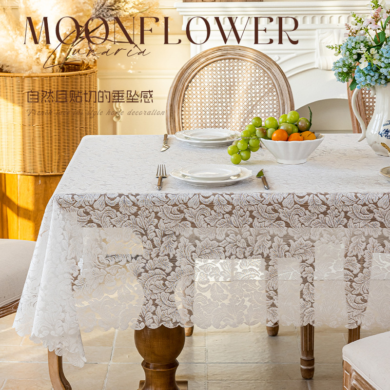 Topa de mesa de bodas francesa de encaje a prueba de polvo de mesa de decoración al aire libre bandera cubierta venta directa de 2026 manteles de mesa de Año Nuevo