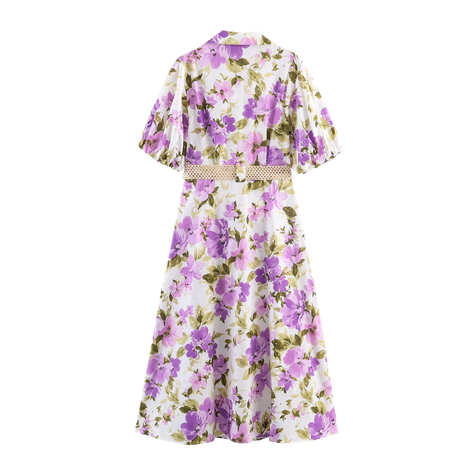 Women's Clothing Women's Floral Print Dress With Belt Slit Dress Waist Cinching Commuter Style For Formal & Casual For Women_ecoleips.com