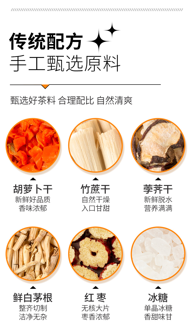 Juyuanji Sugarcane Imperata Snow Pear Tea 30 Pyramid Bags 300g Cold Brew Herbal Blend key features