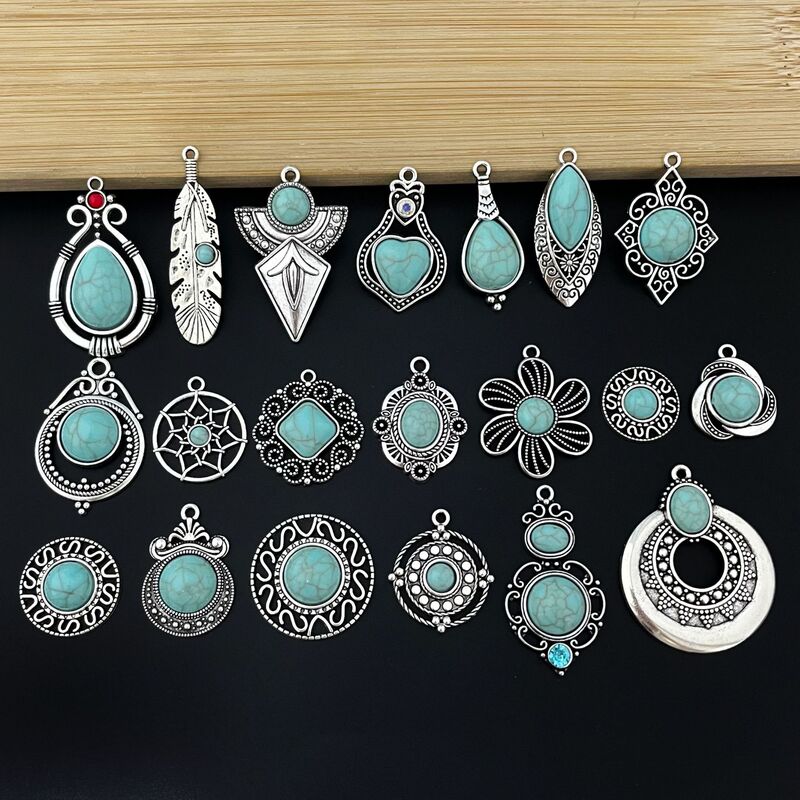 Turquoise earring pendant DIY jewelry accessories, ancient silver ethnic style Bohemian jewelry, direct shipment from the factory Turquoise earring pendant DIY jewelry accessories, ancient silver ethnic style Bohemian jewelry, direct shipment from the factory