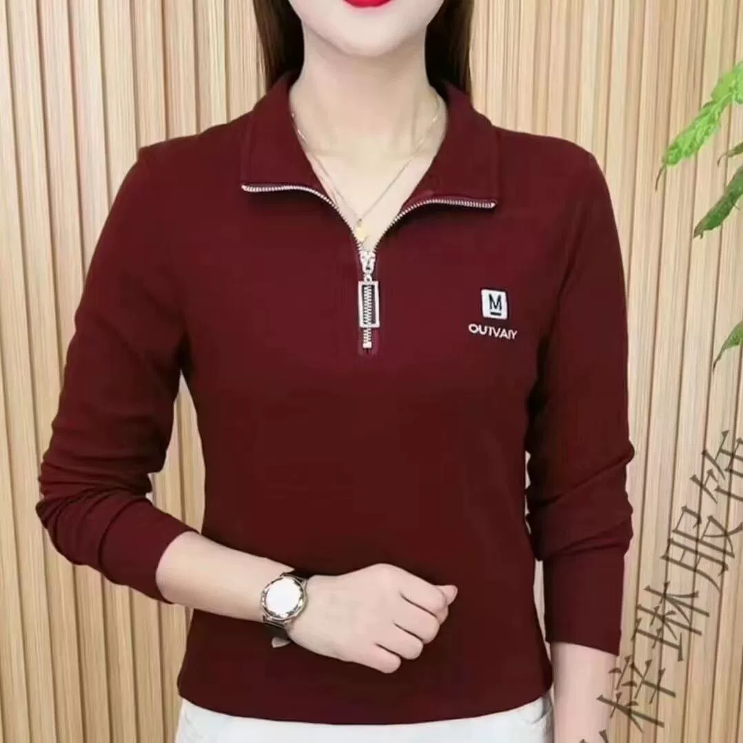 Осенне-зимняя новая модная молния лацкан solid color вышивка темперамент slim и плотная женская одежда больших размеров нижняя часть топ в моде