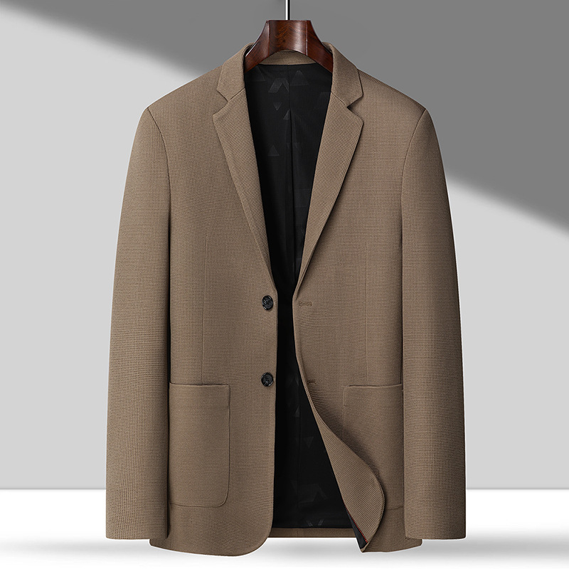 Plus-Size Men's Suit for Spring and Autumn, Waffle Texture with Slight Stretch, Wrinkle-Free Business Suit, Oversized Jacket, Single Suit