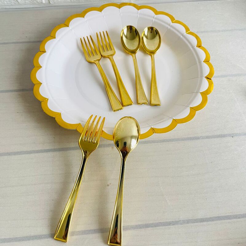9.8cm Disposable Fork Spoon Rose Gold Silver Dessert Spoon Imitation Metal Mini Dessert Pudding Electroplated Small Fork Spoon