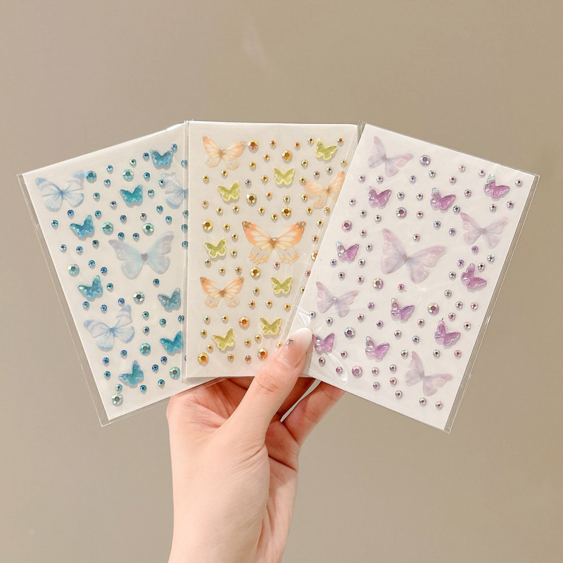 Transfronterizos niños espectáculo estereoscópico mariposa cara pegatinas de diamantes maquillaje de ojos brillante pegatinas faciales joyas faciales pegatinas de perforación