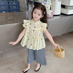 女童夏裝套裝網紅時尚新款兒童洋氣愛心短袖小女孩寶寶休閒兩件套
