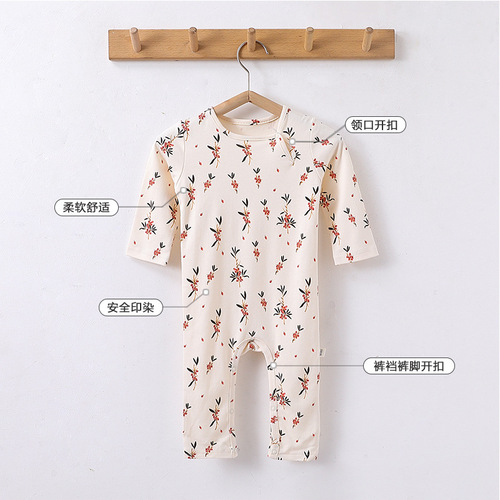 Baby spring and autumn cotton male and female baby long-sleeved jumpsuits newborn clothes printed crawling clothes