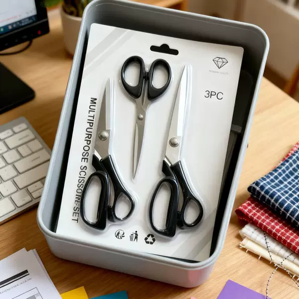 跨境不锈钢三件套剪刀 办公剪家用裁缝剪缝纫组合剪多功能手工剪