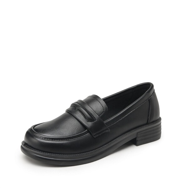 Round-Toe Thick-Soled Women's Black College-Style Leather Shoes Versatile British Loafers Jk Shoes Casual Low-Top Shoes