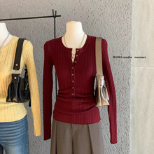 WGWE7199十三行女装2025秋装新款高级感的长袖针织衫薄款打底上衣