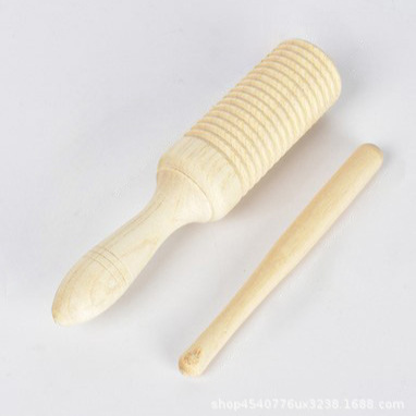 Venta al por mayor Orff instrumento musical en forma de pez de madera arena cubo Clapper tubo de doble sonido instrumento musical de un solo sonido barril