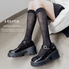 Summer thin JK Japanese-style black and white thin long socks tulip retro black calf socks factory wholesale
