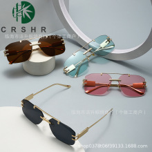 跨境专供新款无镜框太阳镜批发大头款金属电镀款大帽檐2022B