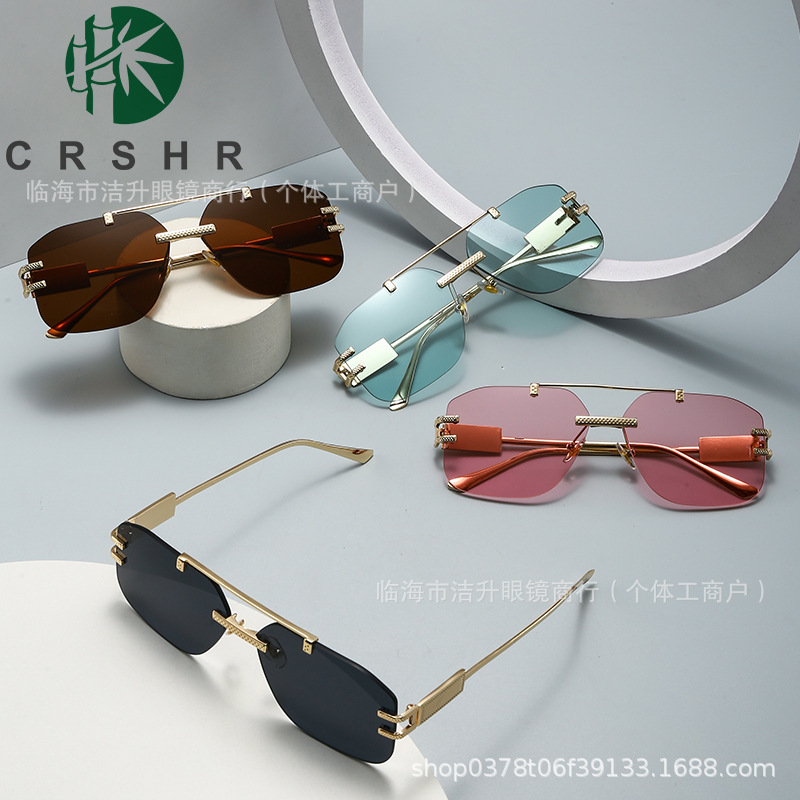 跨境专供新款无镜框太阳镜批发大头款金属电镀款大帽檐2022B