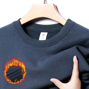 Brand Round Neck Sweat Autumn and Winter Heavy Cotton Men's Sweat Casual Loose Solid Color fleece-lined Thickened Thermal Underwear