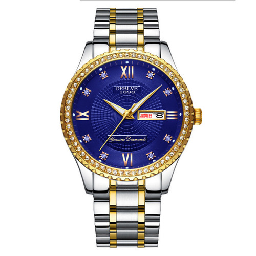 Diamond-encrusted Swiss brand fully automatic movement watch luminous calendar watch men's Korean version couple non-mechanical women's waterproof