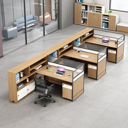 Office desk and chair set, minimalist modern three-person office desk, office finance room screen office desk