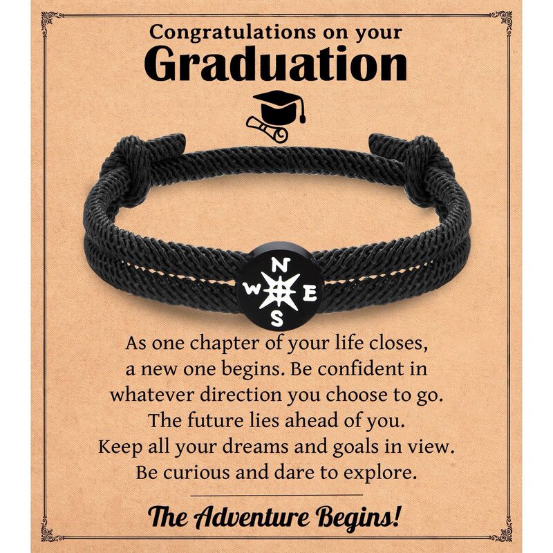 Cross-Border Compass Bracelet Woven Bracelet Milan Rope Graduation Season Gift Black Round Pendant Compass Woven Bracelet