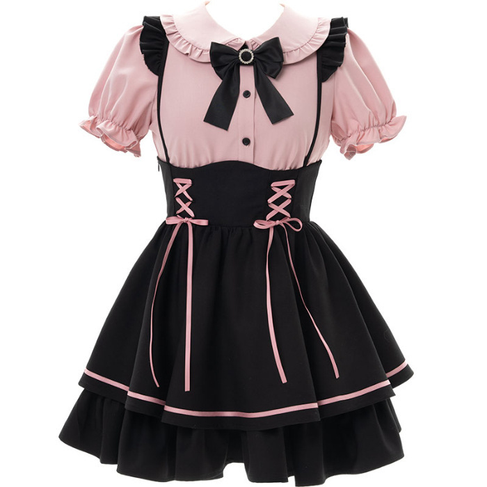 日本系の甘いかわいいロリータのワンピースの女の子のLolitaの王女のスカートのシャツの背もたれのスカートのスーツの2つのセット|undefined