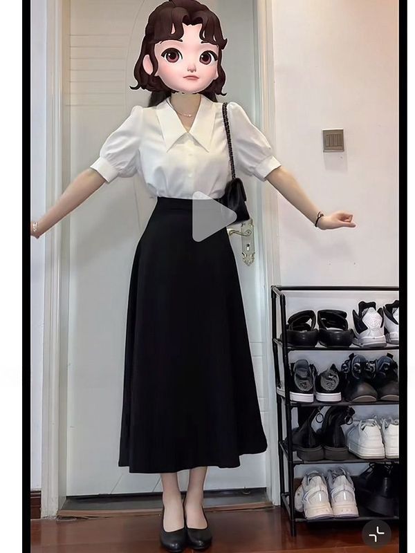 白色方领衬衫女短袖夏职业正装教师穿搭公务员事业编面试套装裙子|undefined