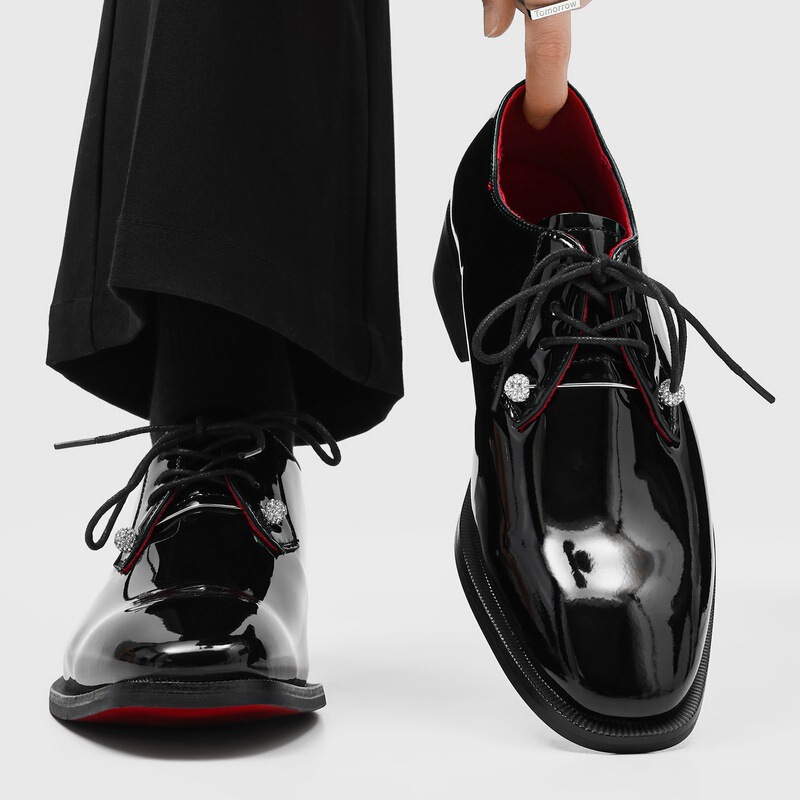 2026 New Style Derby Shoes, Formal Shiny Red-Soled Leather Shoes for Men, Suitable for Work and Commuting, High-End Height-Increasing Shoes for Grooms, Wedding Shoes 2607