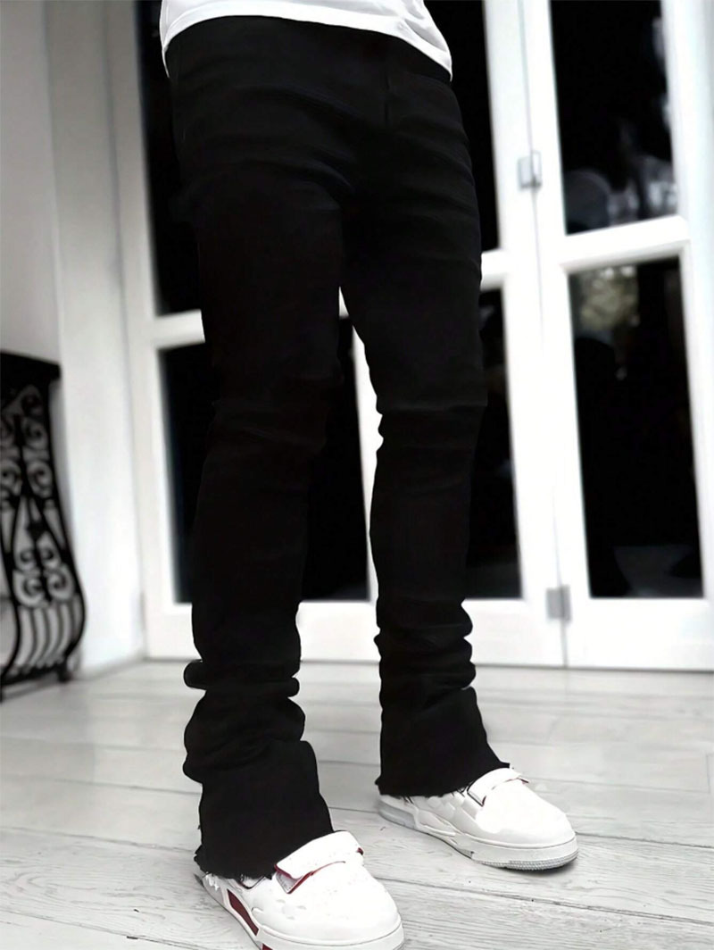 Men's Clothing Comfort Slim Fit Jeans Fleece Lined Thickened High Street Style Slightly Flared Long Pants_mkmklike.com