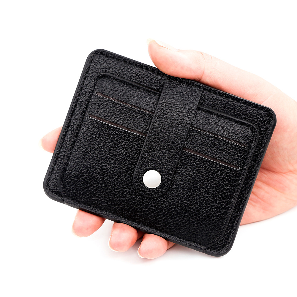 Nuevo paquete de tarjetas simple y suave litchi pattern PU delgado paquete de tarjetas de tres plegadas portátil tarjeta de crédito bancaria cubierta de promoción